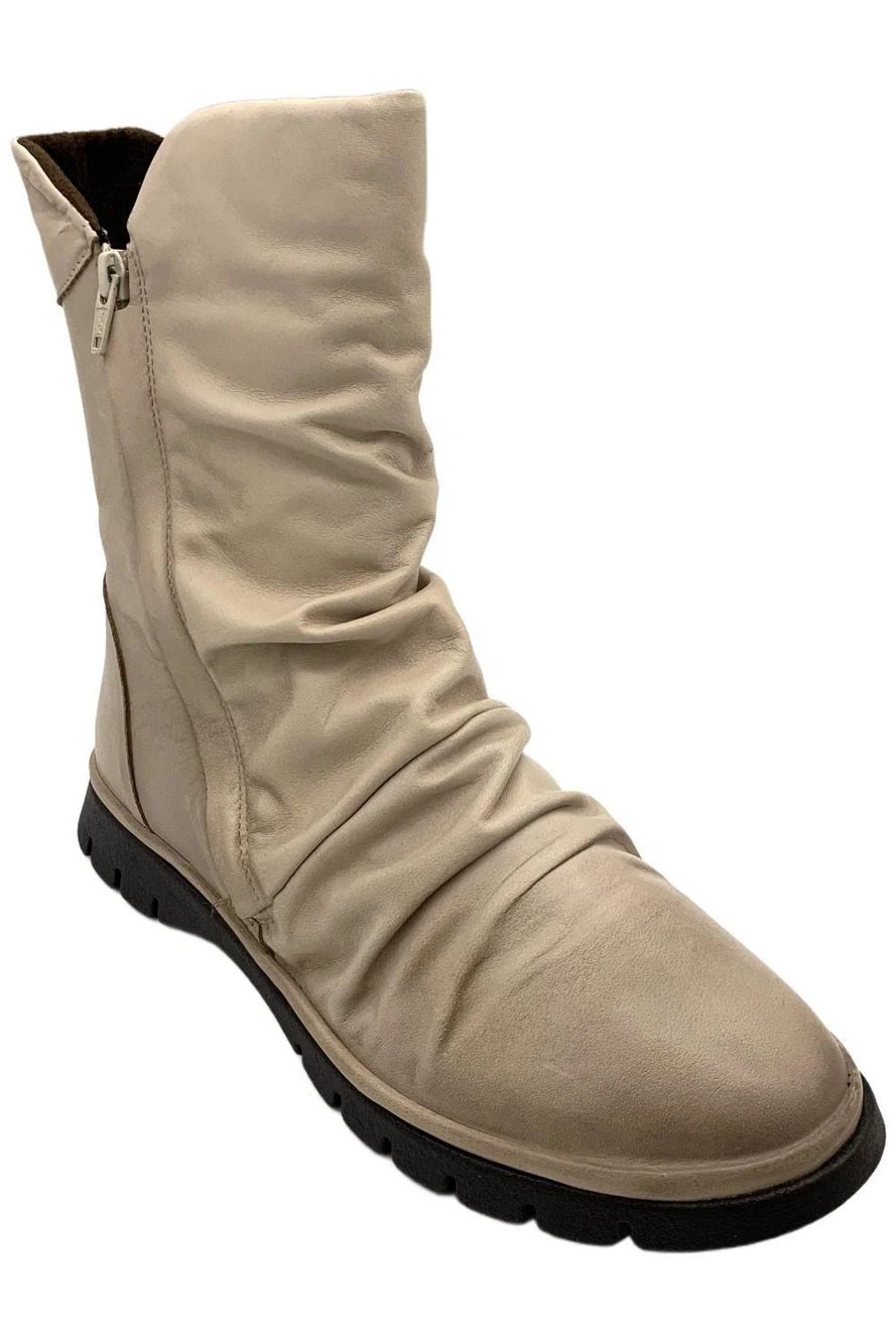 Miz Mooz Women's Ruched Leather Mid-Shaft Boots Delena Cream - Medium